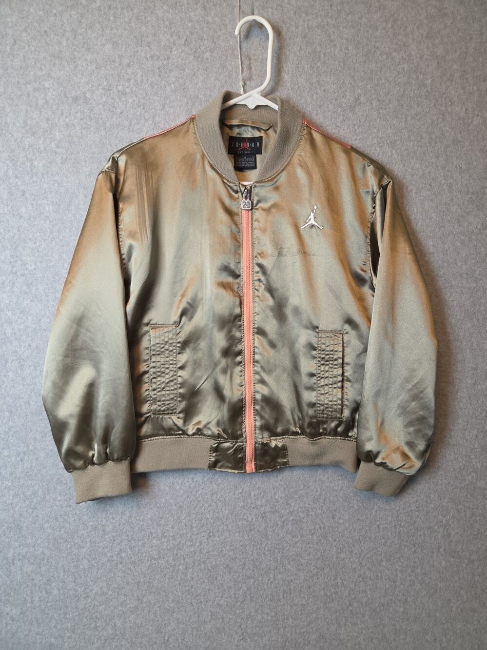 Nike Jordan Gold Satin Color Blocked Zip Up Bomber Jacket Girl's Medium 10-12